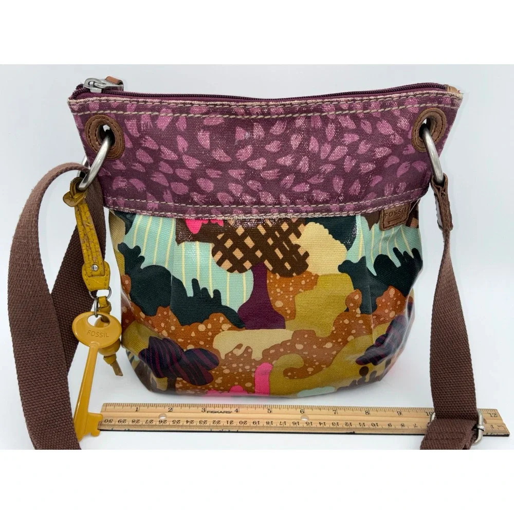 VINTAGE FOSSIL Bucket Crossbody y2K Bag Purse Bag Key-Per Floral Colorful Bright